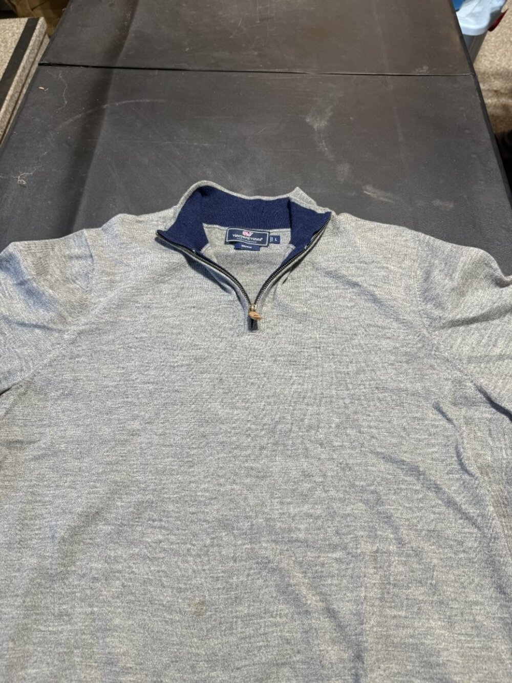 Vineyard Vines Performance Merino Men's 1/4 Zip Sweater Grey Navy Size L